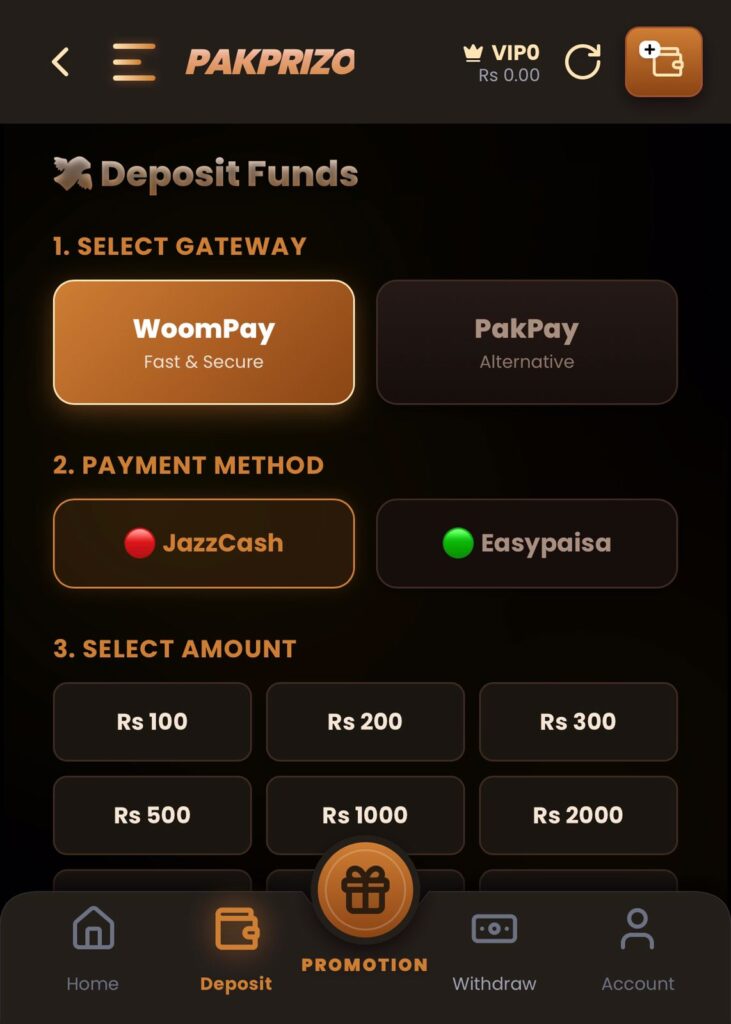 Pakprizo Game deposite
